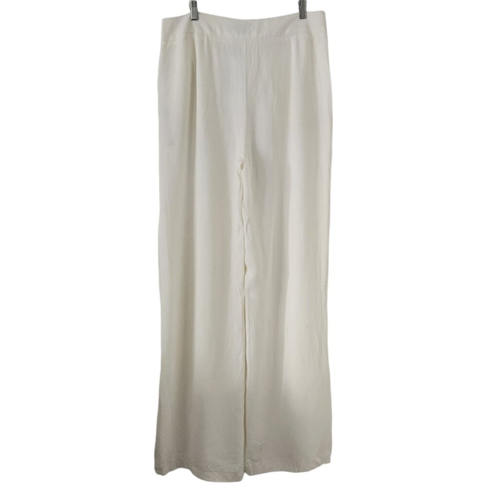 Karen Millen Ivory Viscose Satin Back Crepe Wide Leg Trousers US 12
